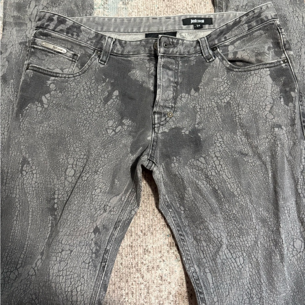 Men’s Just Cavalli Gray Textured Jeans